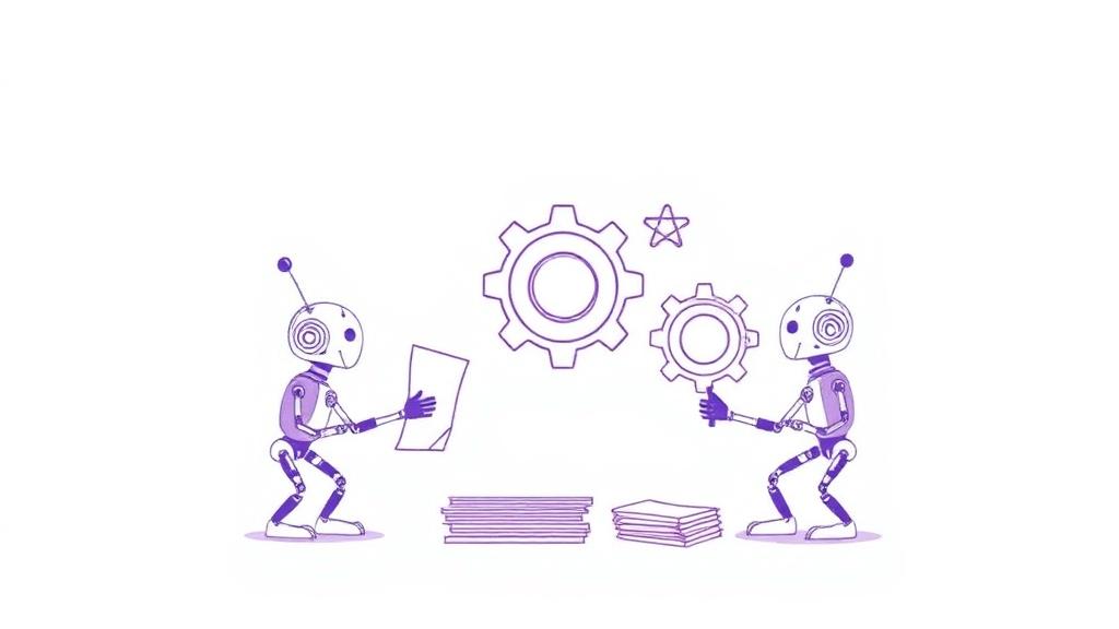 Robots handling routine paperwork and gears